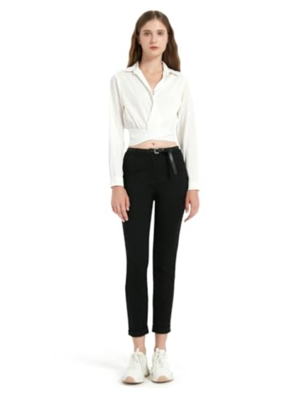 Womens High Waisted Straight Leg Cotton Blend Dress Pants Business Casual